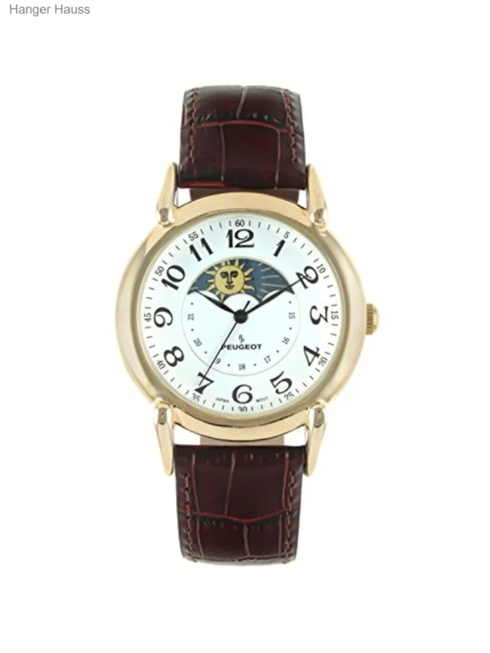 14K Gold Plated Vintage Men's Dress Watch with Moon Phase